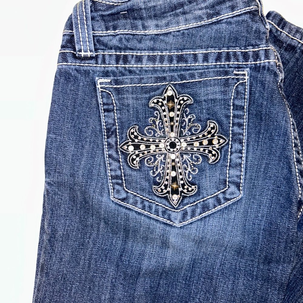 Miss Me Cross Long Boot Leg Jeans SIZE 30 LONG - Picture 6 of 7